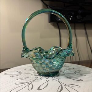 Fenton Iridescent Glass Basket